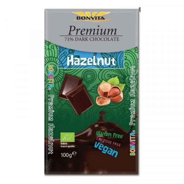 chocoladetablet dark hazelnoot 71% cacao